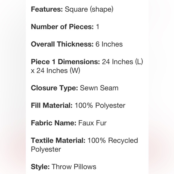 THRESHOLD NWT oversized channel faux fur square throw pillow -dark caramel -24” - Picture 7 of 7